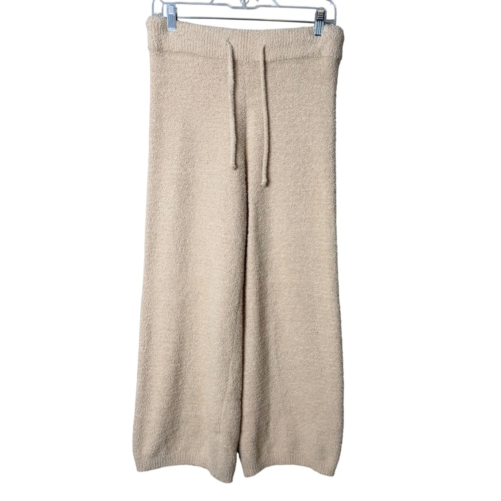 Altar'd State Lounge Pants Womens Large Beige Fuzzy Knit Wide Leg Crop Lounge